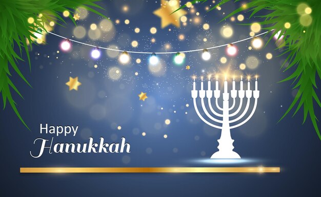 Vector hanukkah greeting card on a beautiful background with stars of david and an israeli candlestick