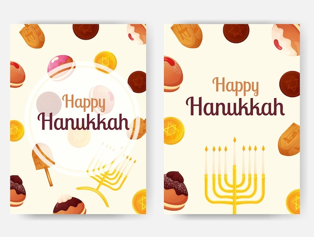 Vector hanukkah greeting vertical banner collection with different festive elements