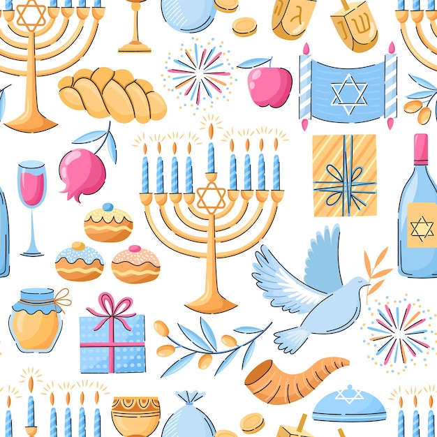 Hanukkah hand drawn vector seamless pattern