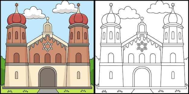 Hanukkah Jewish Church Coloring Page Illustration