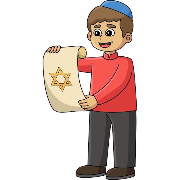 Hanukkah Jewish with Scroll Cartoon Clipart