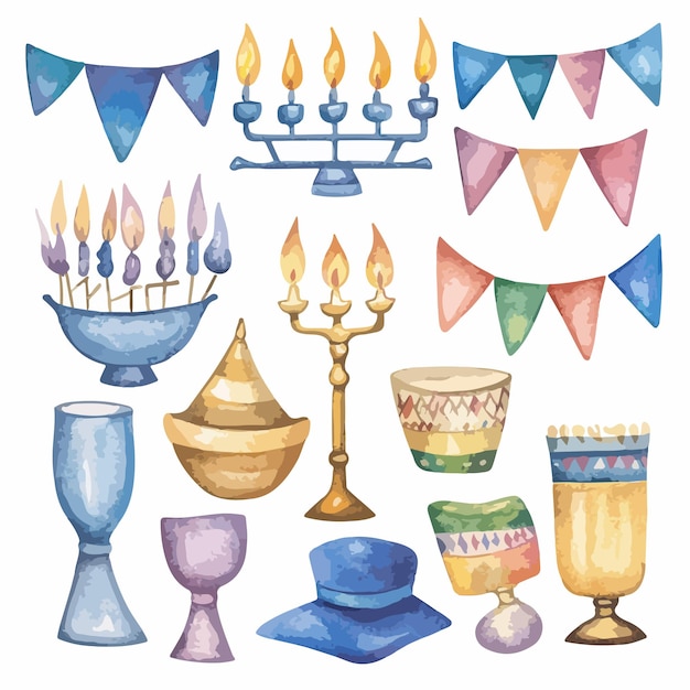 Hanukkah Watercolor Set Big Collection of Hanukkah Elements