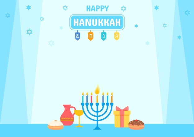 Hanukkah with menorah and symbol