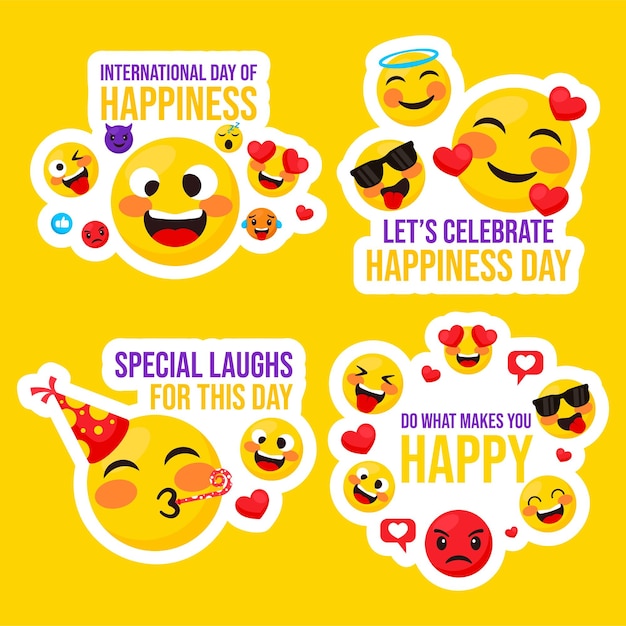 Vector happiness day label flat cartoon hand drawn templates background illustration