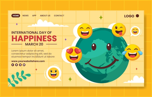 Happiness Day Social Media Landing Page Cartoon Hand Drawn Templates Background Illustration