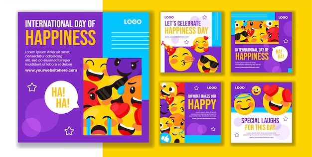 Vector happiness day social media post flat cartoon hand drawn templates background illustration