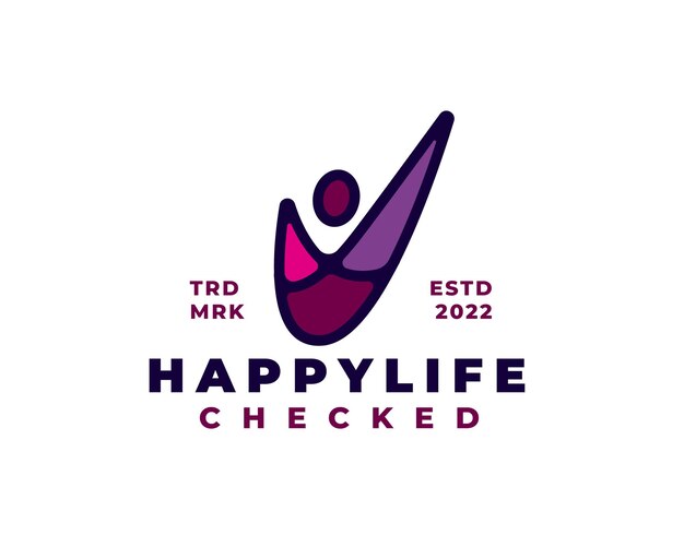 happiness life people mark check logo concept vector illustration