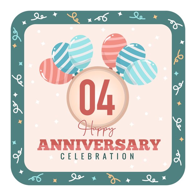 happy 04th anniversary celebration background with realistic colorful balloons with pink background