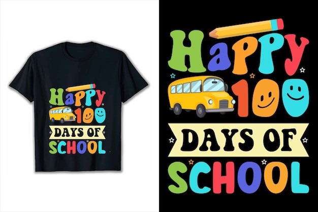 Happy 100 days school t shirt design Hand drawn first day of school lettering Groovy