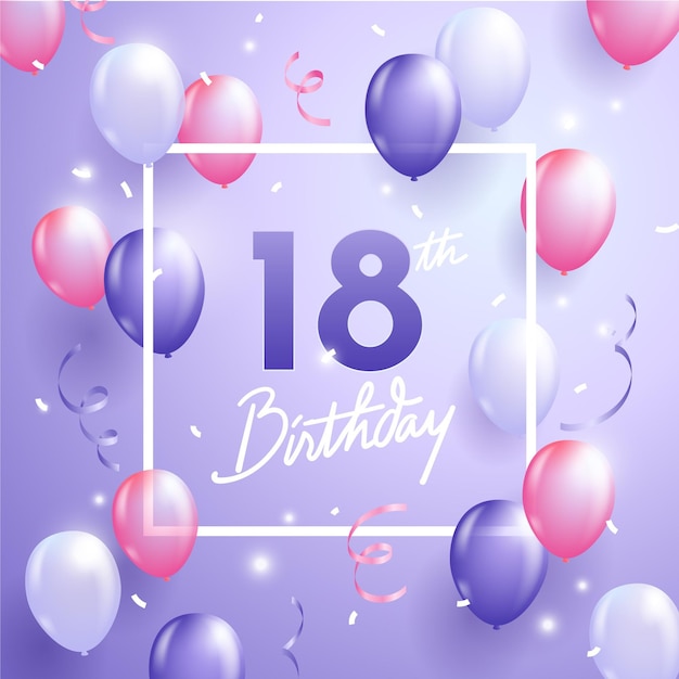 Happy 18th birthday background with realistic balloons