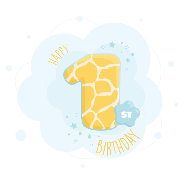 Happy 1st birthday greeting card with cute animal skin pattern design