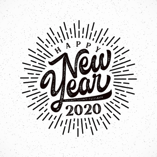 Happy 2020 New Year lettering with Burst illustration.