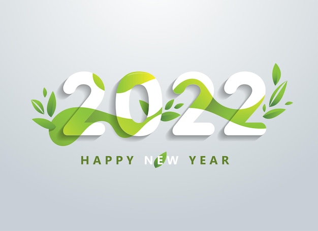 Happy 2022 new year with natural green leaves banner. Greetings and invitations, New year Christmas friendly themed congratulations, cards and natural background. Vector illustration.