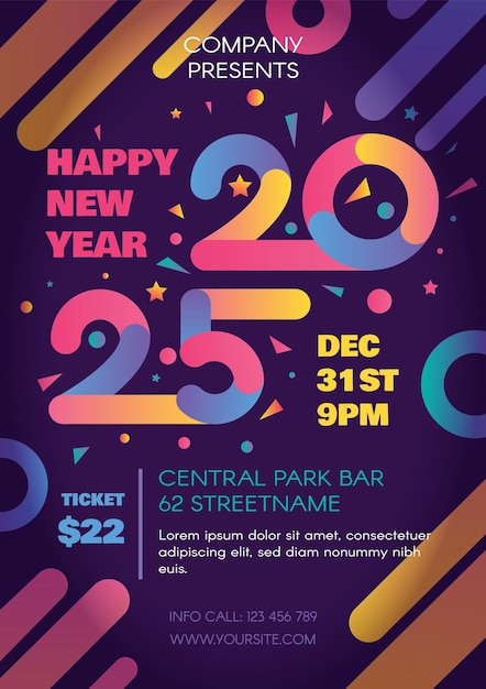 Vector happy 2025 new year modern colorful invitational poster with gradient elements with text