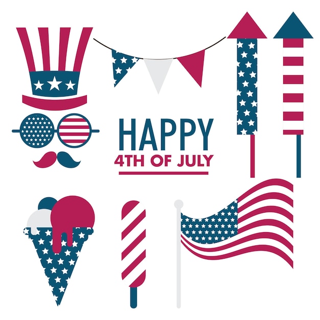 Happy 4th of july independence day USA America holiday elements set collection bundle vector illustration