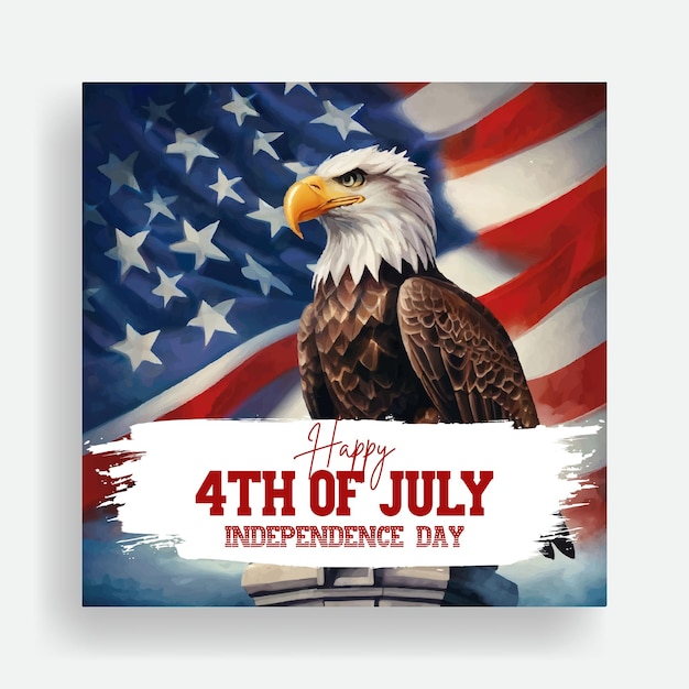 Vector happy 4th of july social media post or instagram post banner american flag eagle background design