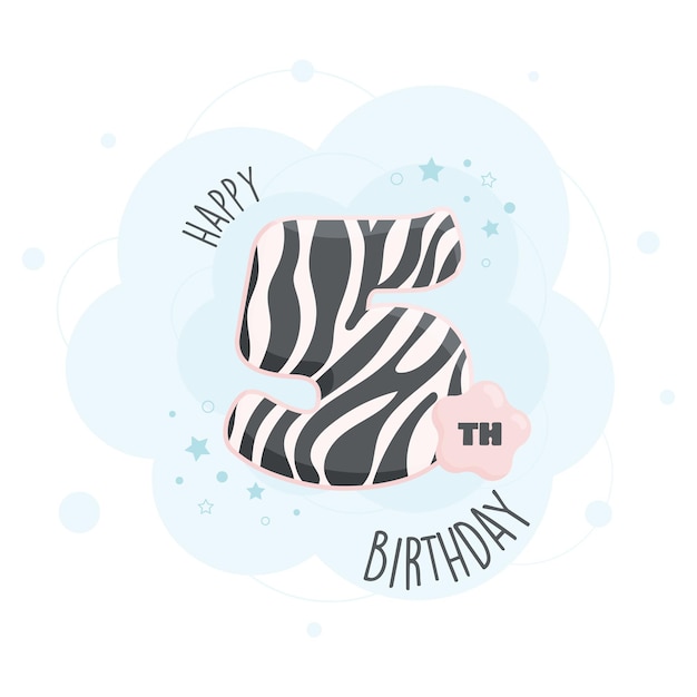 Happy 5th birthday greeting card with cute animal skin pattern design