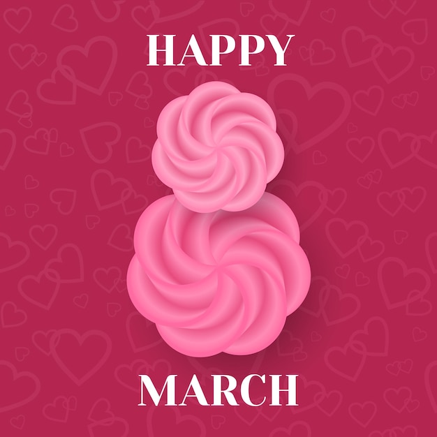 Happy 8 march Vector greeting card with pink flowers