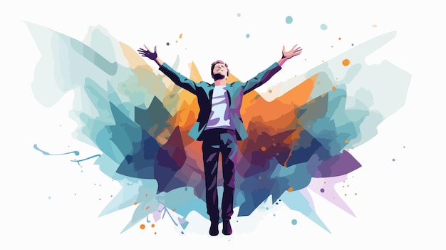 Happy Abstract Man Vector Illustration with Rais Hand Gestures