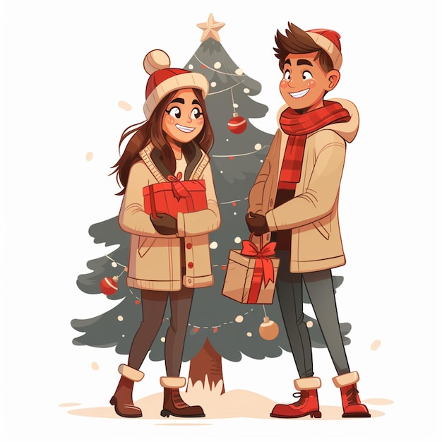 Happy Adult People Near Christmas Tree vector