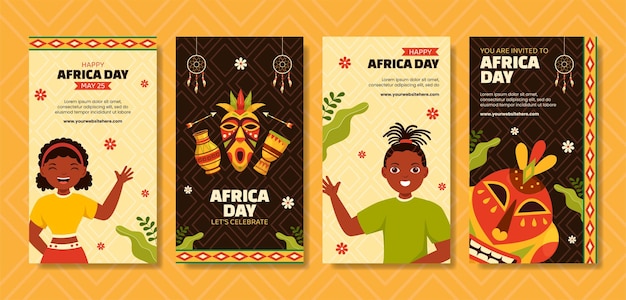 Happy Africa Day Social Media Stories Flat Cartoon Hand Drawn Templates Background Illustration