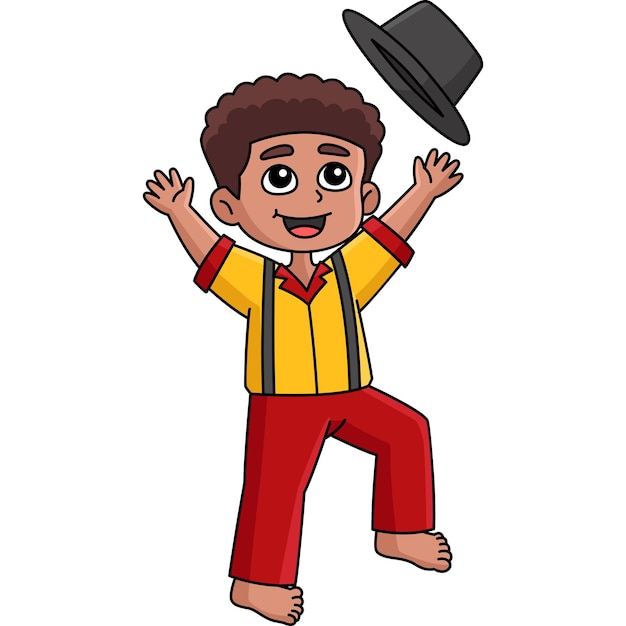 Happy Afro Boy with a Hat Cartoon Colored Clipart