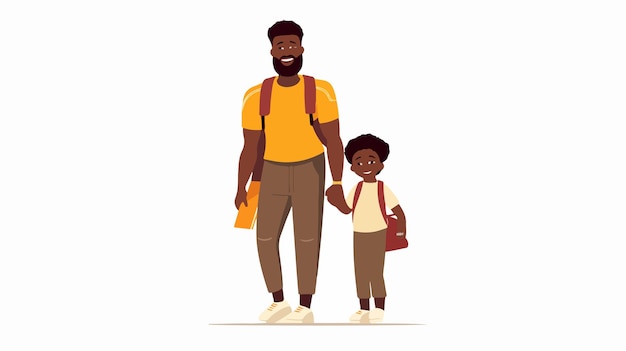 Happy Afro Father with Son Characters in Frame Flat Vector Illustration