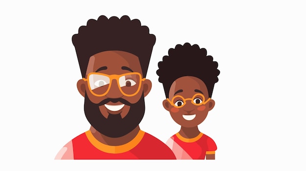 Happy Afro Father with Son Characters in Frame Flat Vector Illustration