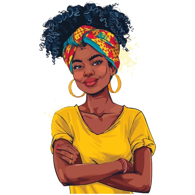 Vector happy afro woman with crossed arms