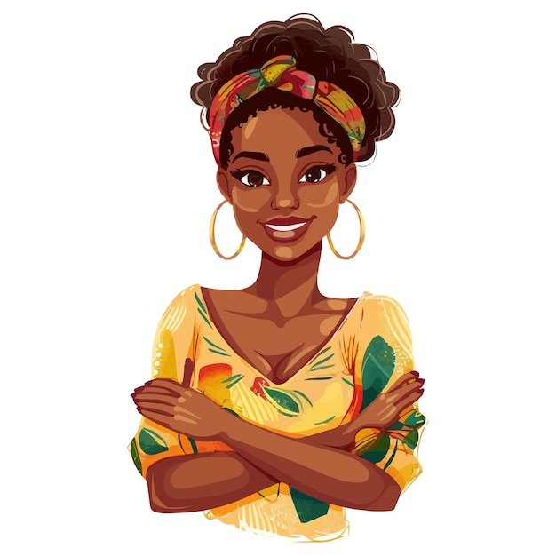 Vector happy afro woman with crossed arms