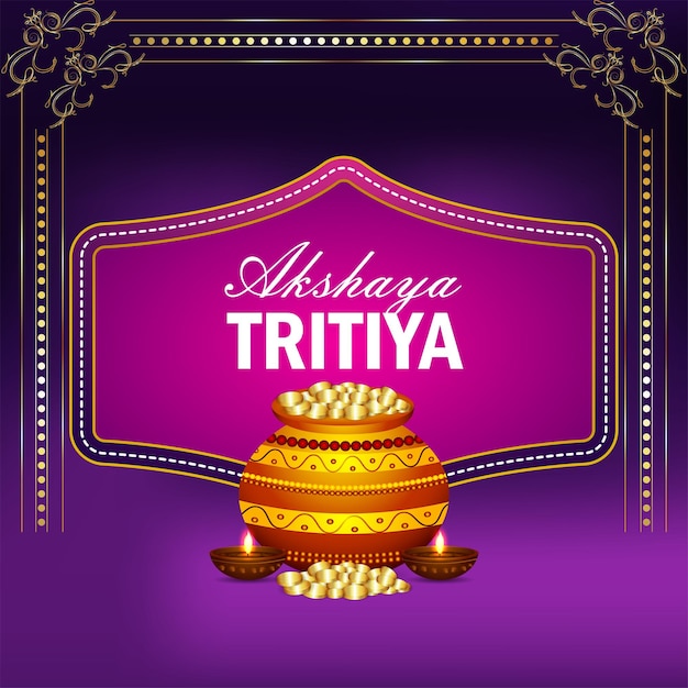 Happy akshaya tritiya creative gold coin and diya