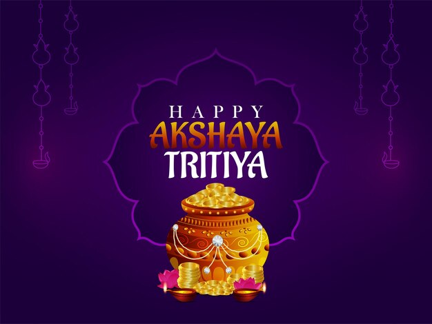 Happy akshaya tritiya festival with gold coin pot