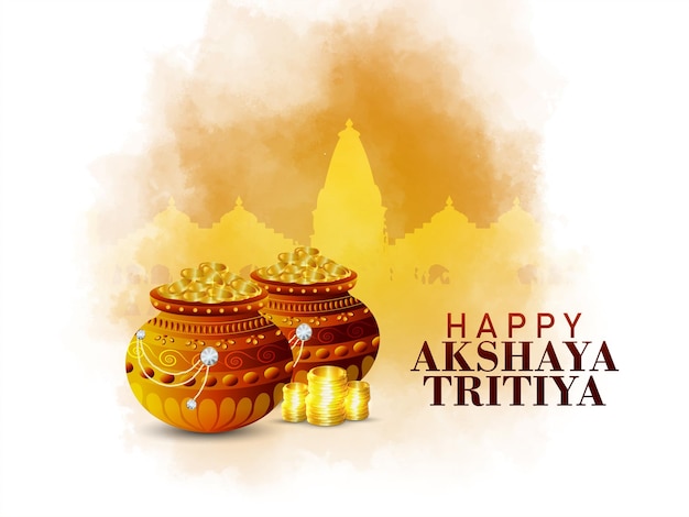 Happy akshaya tritiya festival with gold coin pot