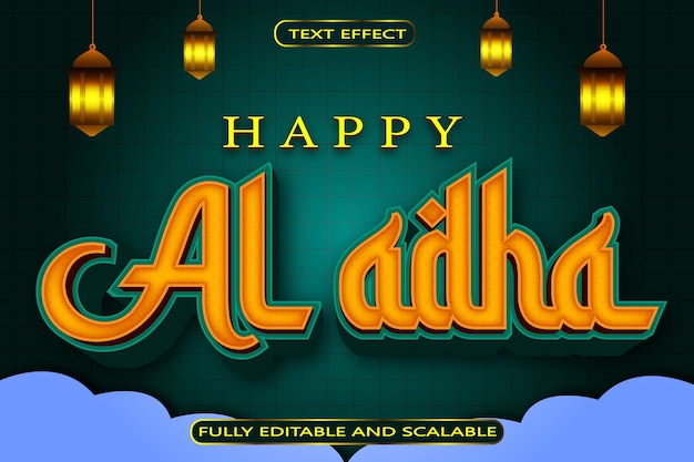 Happy Al Adha Editable Text Effect 3 Dimension Emboss Modern Style