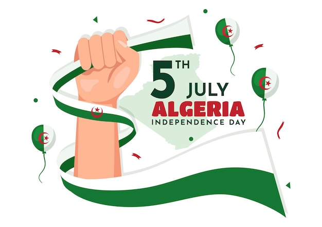 Happy Algeria Independence Day Vector Illustration with Waving Flag in Green Background Templates