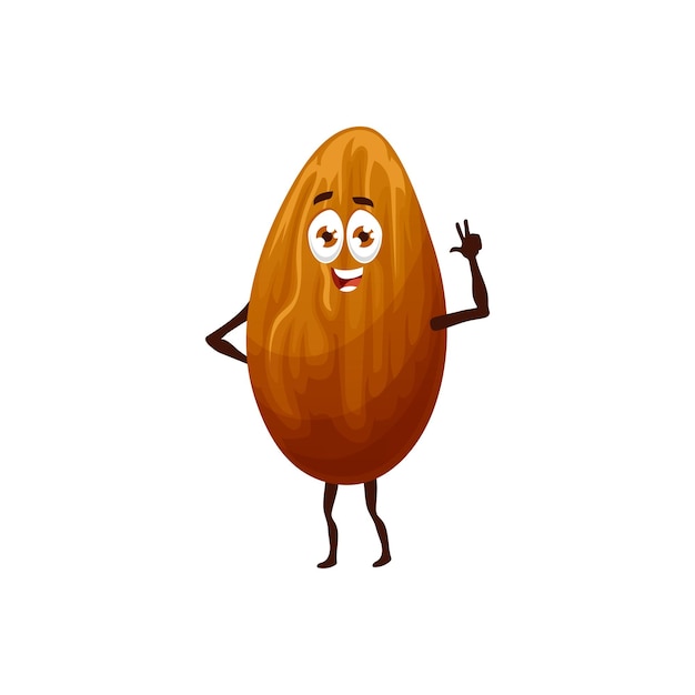 Happy almond nut character cartoon vector kernel