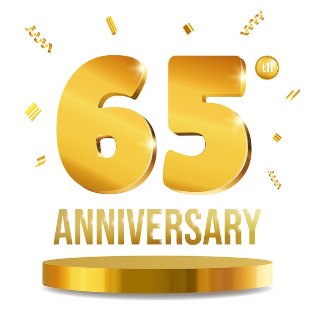 Happy anniversary celebration 3D numbers golden composition 65 years