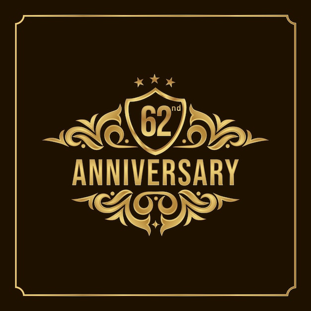 Vector happy anniversary wishes 62nd celebration. greeting vector luxury illustration with gold lettering.