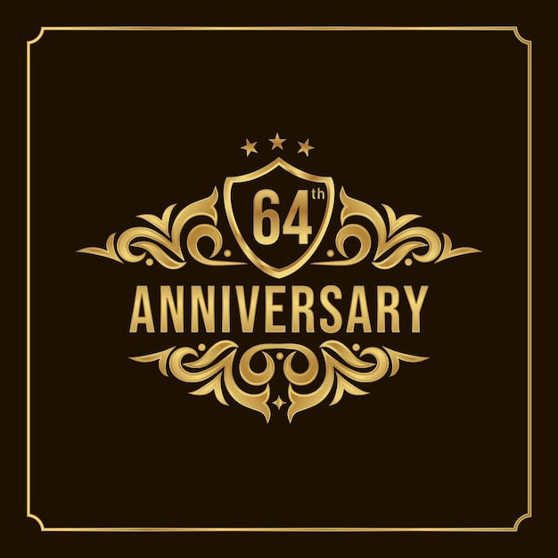 Vector happy anniversary wishes 64th celebration. greeting vector luxury illustration with gold lettering.