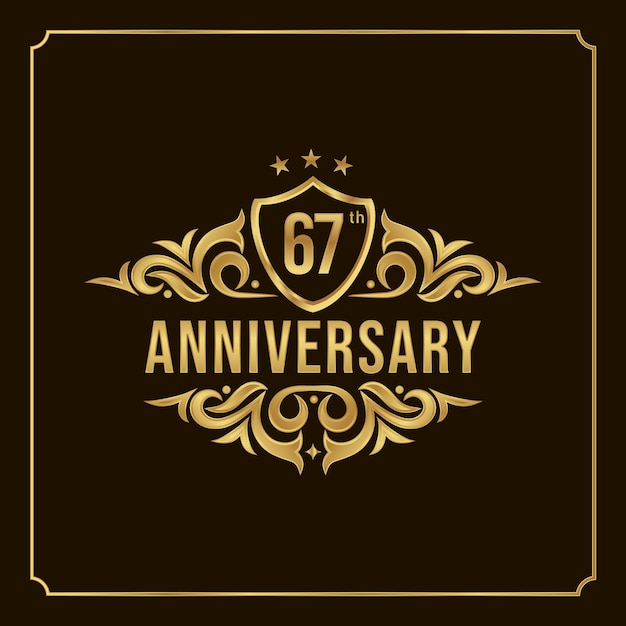 Vector happy anniversary wishes 67th celebration. greeting vector luxury illustration with gold lettering.