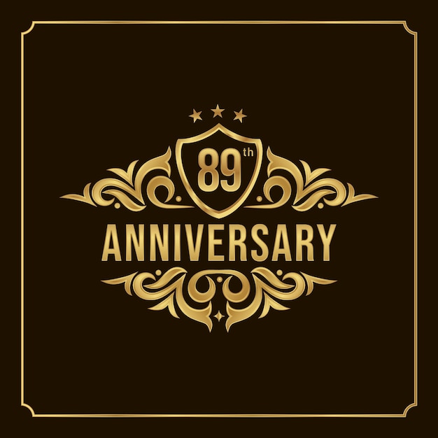 Vector happy anniversary wishes 89th celebration. greeting vector luxury illustration with gold lettering.