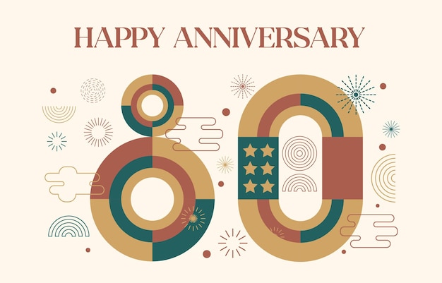 happy anniversary with geometric numbers in flat color concept