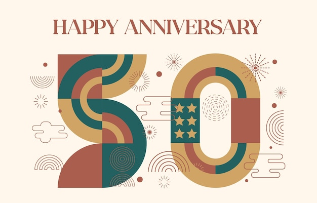 happy anniversary with geometric numbers in flat color concept