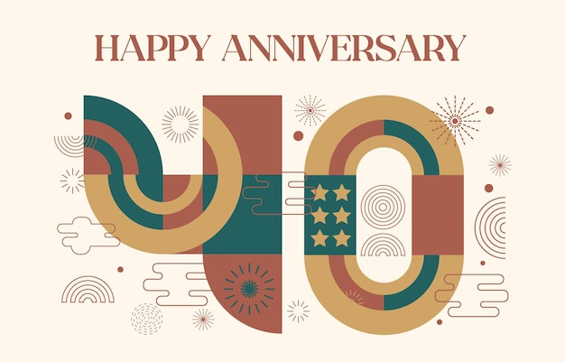 happy anniversary with geometric numbers in flat color concept