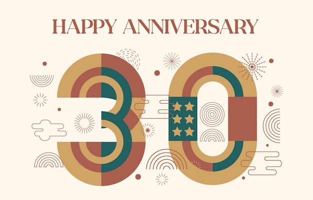 happy anniversary with geometric numbers in flat color concept