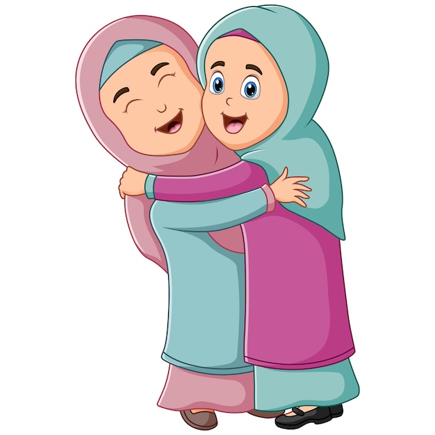 Happy Arabian mother and daughter hug and smile together