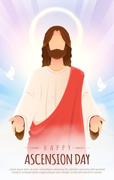 Happy Ascension Day Design with Jesus Christ in Heaven Vector Illustration Sacrifice of Messiah