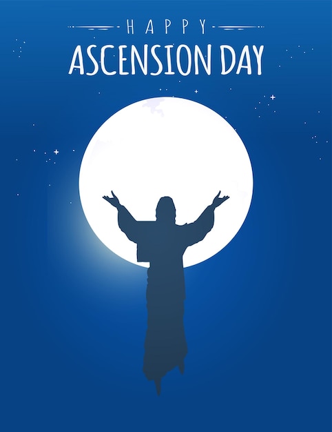 Happy Ascension Day Design with Jesus Christ in Sky Heaven Vector Illustration