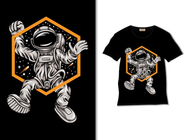 Happy astronaut illustration with t shirt design