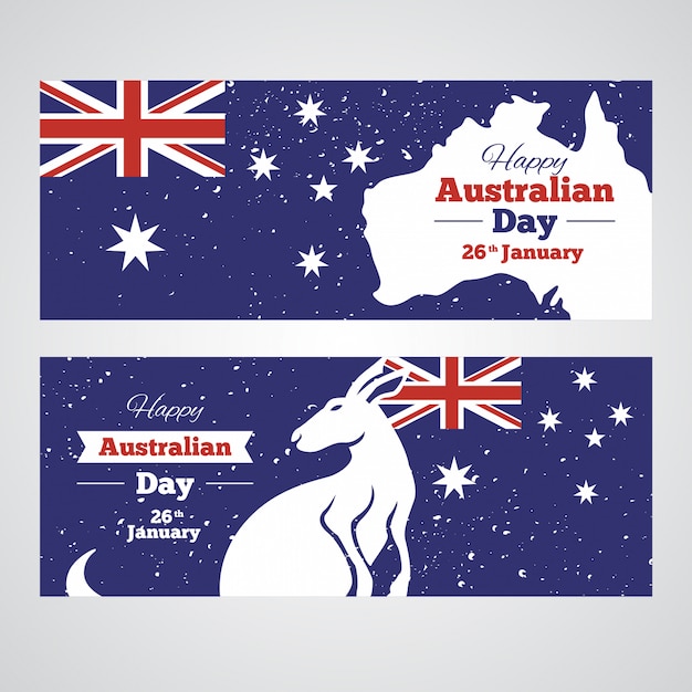 Happy Australia Day Banners Template with map and kangaroo